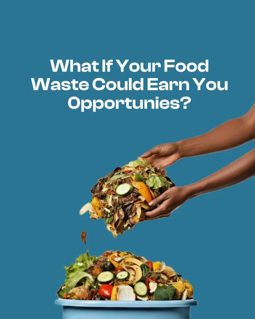 Hands dropping food scraps into a bin